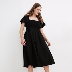 Madewell Lucie Smocked MIDI dress linen blend black XS GUC